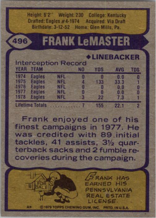 1979 Topps #496 Frank LeMaster back image