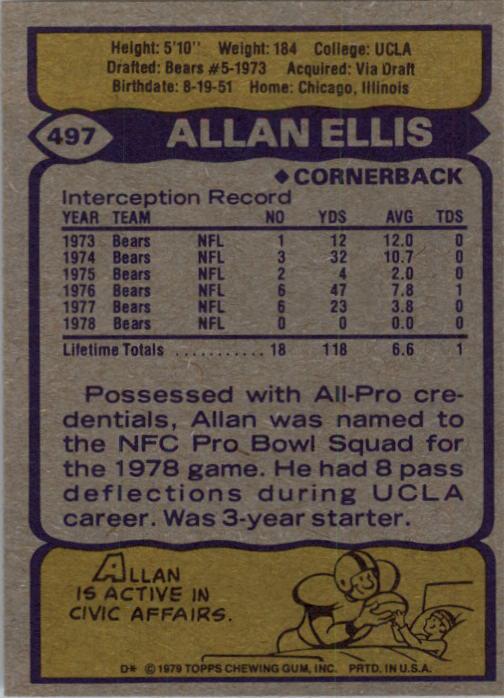 1979 Topps #497 Allan Ellis back image