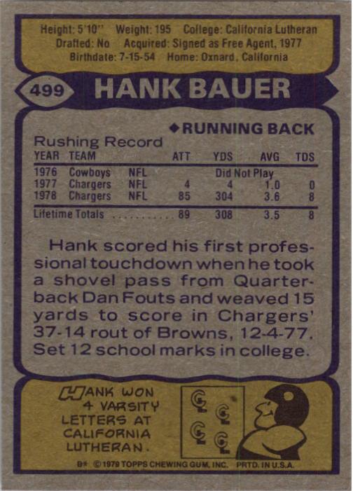1979 Topps #499 Hank Bauer RC back image