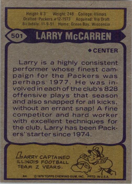 1979 Topps #501 Larry McCarren back image