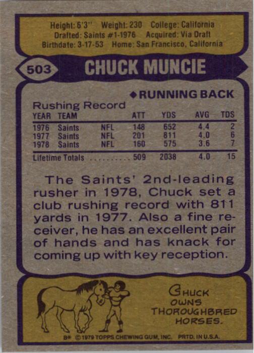 1979 Topps #503 Chuck Muncie back image