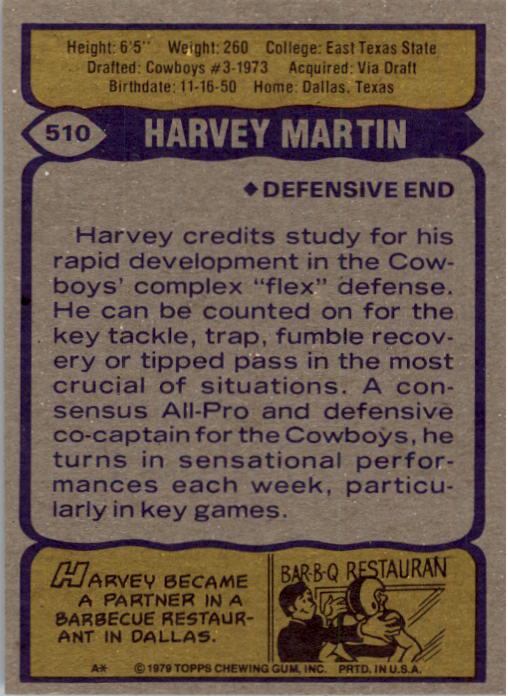 1979 Topps #510 Harvey Martin back image