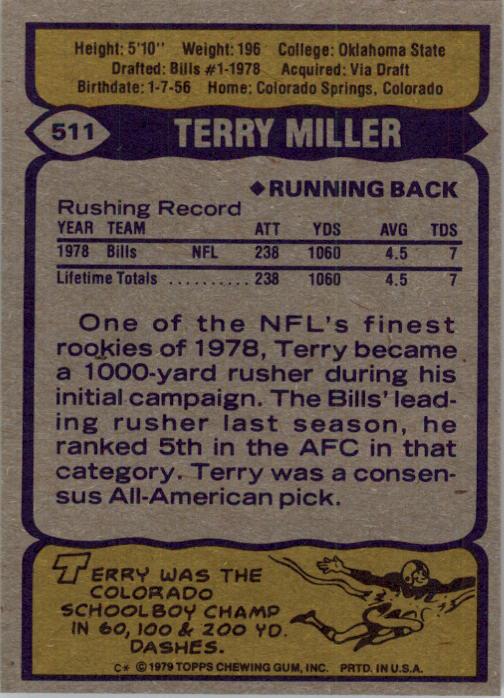 1979 Topps #511 Terry Miller RC back image