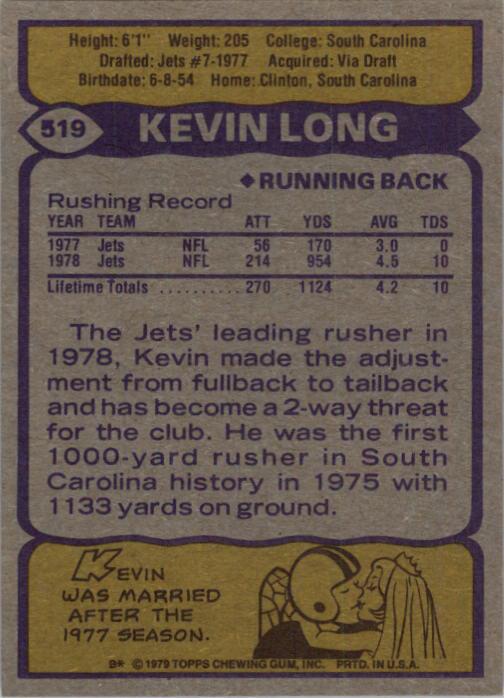 1979 Topps #519 Kevin Long RC back image