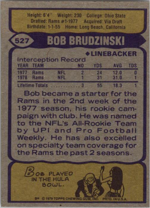 1979 Topps #527 Bob Brudzinski RC back image
