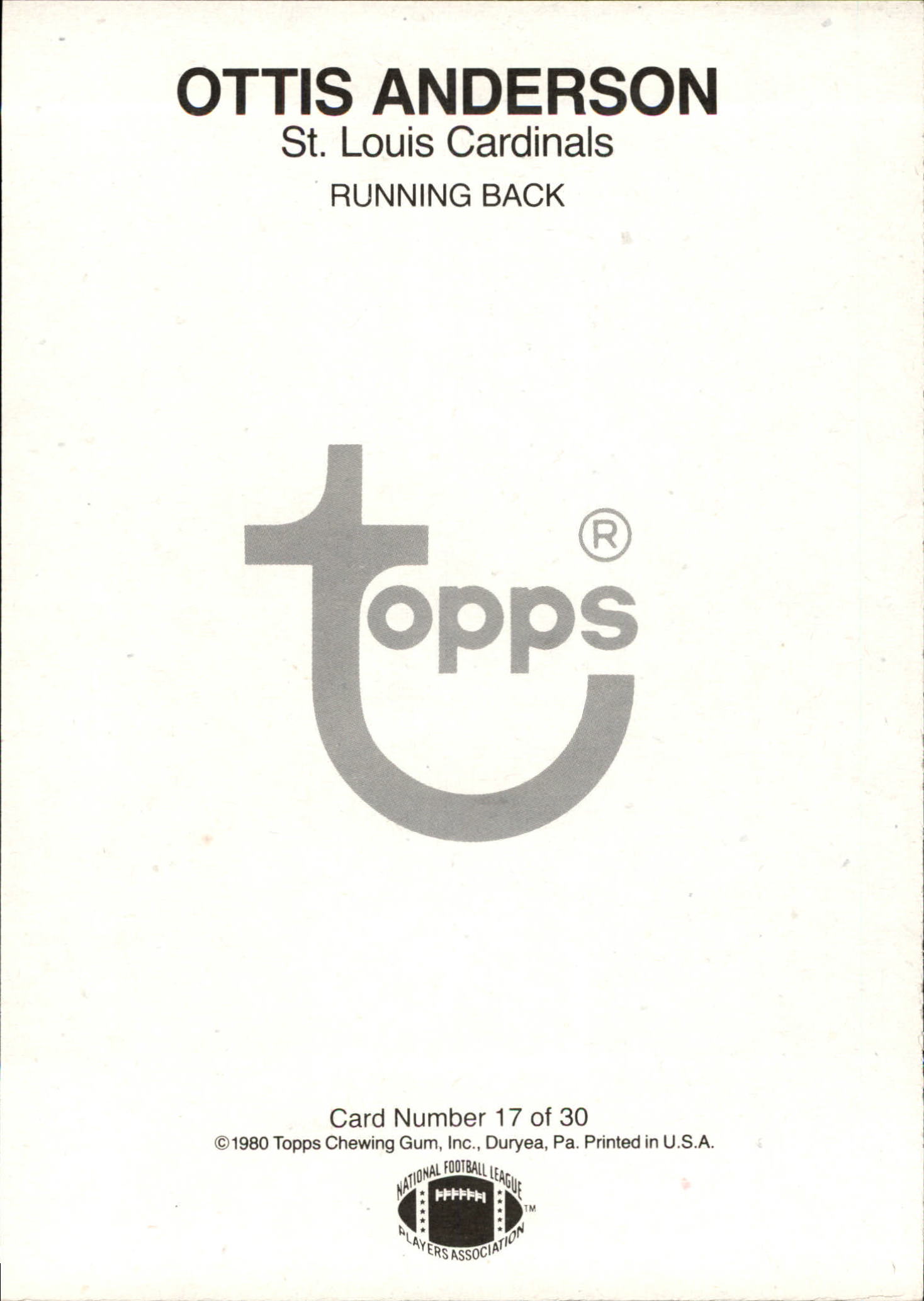 1980 Topps Super #17 Ottis Anderson back image