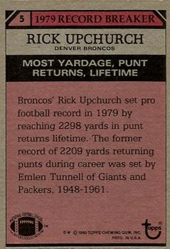 1980 Topps #5 Rick Upchurch RB/Most Punt Return/Yards: Lifetime back image