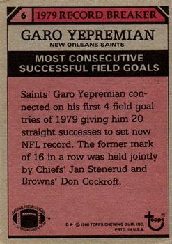 1980 Topps #6 Garo Yepremian RB back image