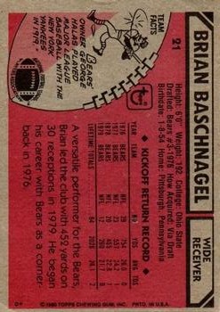 1980 Topps #21 Brian Baschnagel back image