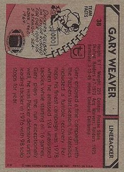 1980 Topps #38 Gary Weaver back image