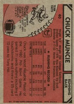 1980 Topps #40 Chuck Muncie back image