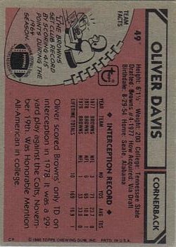 1980 Topps #49 Oliver Davis back image