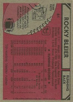 1980 Topps #61 Rocky Bleier back image