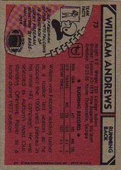 1980 Topps #73 William Andrews RC back image