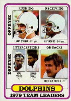1980 Topps #76 Miami Dolphins TL/Larry Csonka/Nat Moore/Neal Colzie/Gerald Small/Vern Den Herder/(checklist back)