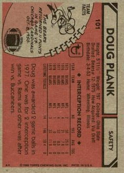 1980 Topps #101 Doug Plank back image