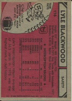 1980 Topps #116 Lyle Blackwood back image