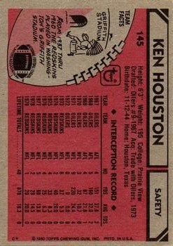 1980 Topps #145 Ken Houston AP back image