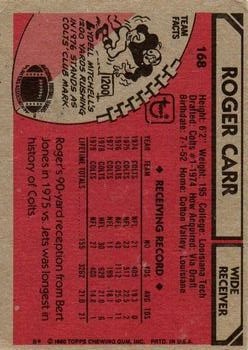1980 Topps #168 Roger Carr back image