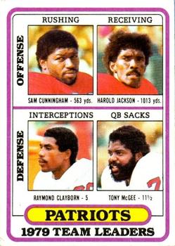 1980 Topps #188 New England Patriots TL/Sam Cunningham/Harold Jackson/Raymond Clayborn/Tony McGee/(checklist back)