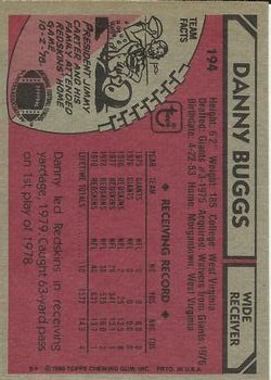 1980 Topps #194 Danny Buggs back image