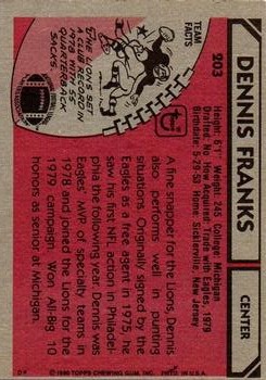1980 Topps #203 Dennis Franks back image