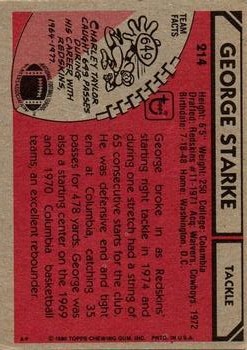 1980 Topps #214 George Starke RC back image