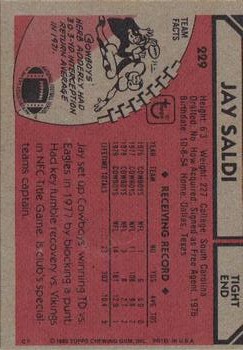1980 Topps #229 Jay Saldi back image