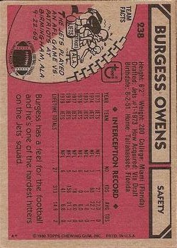 1980 Topps #238 Burgess Owens back image