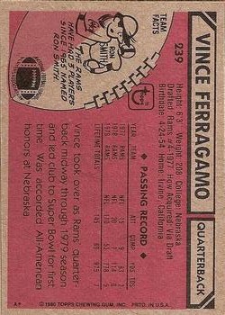 1980 Topps #239 Vince Ferragamo back image