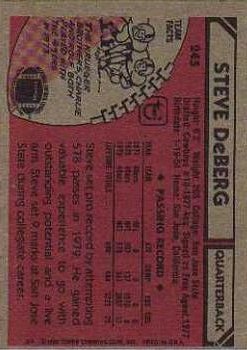 1980 Topps #245 Steve DeBerg back image