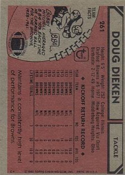 1980 Topps #261 Doug Dieken back image