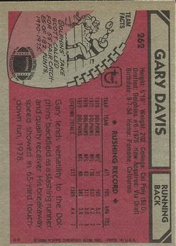 1980 Topps #262 Gary Davis RC back image