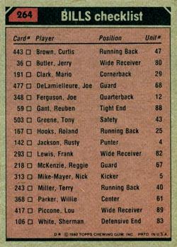 1980 Topps #264 Buffalo Bills TL/Curtis Brown/Frank Lewis/Keith Moody/Sherman White/(checklist back) back image