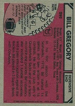 1980 Topps #292 Bill Gregory back image