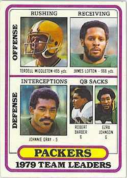 1980 Topps #303 Green Bay Packers TL/Terdell Middleton/James Lofton/Johnnie Gray/Robert Barber/Ezra Johnson/(checklist back)
