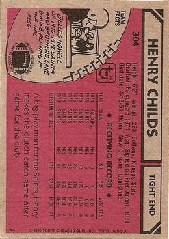 1980 Topps #304 Henry Childs back image