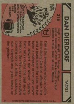 1980 Topps #316 Dan Dierdorf back image