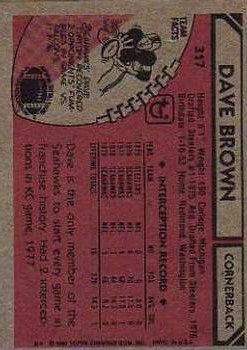 1980 Topps #317 Dave Brown DB RC back image