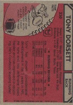 1980 Topps #330 Tony Dorsett back image
