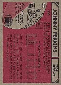 1980 Topps #356 Johnny Perkins back image