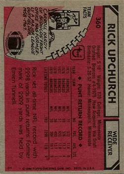 1980 Topps #360 Rick Upchurch back image