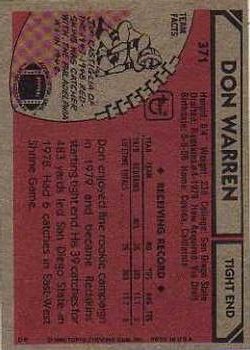 1980 Topps #371 Don Warren RC back image