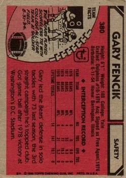 1980 Topps #380 Gary Fencik back image