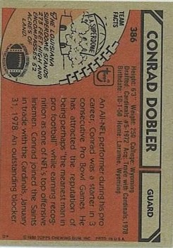 1980 Topps #386 Conrad Dobler back image