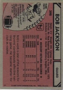 1980 Topps #398 Bob Jackson back image