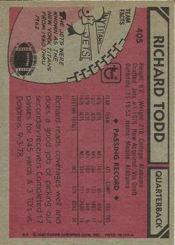 1980 Topps #405 Richard Todd back image