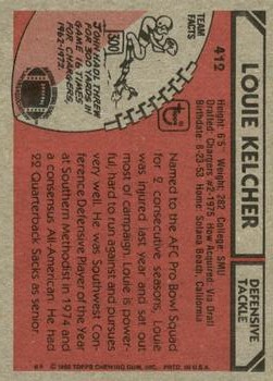 1980 Topps #412 Louie Kelcher back image