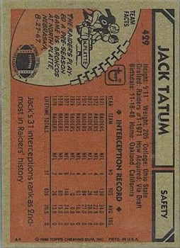 1980 Topps #429 Jack Tatum back image