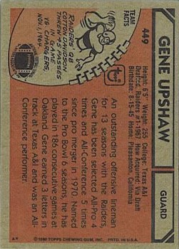 1980 Topps #449 Gene Upshaw back image